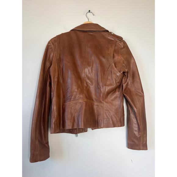 NEW Lamarque Long Sleeve Classic Moto Crafted Leather Jacket Brown Size: Small - Picture 6 of 7